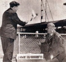 Carrier Pigeons being released at Crosley Field,  Cincinnati, 1939