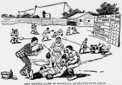 A cartoon in The Philadelphia North American about the fighting reputation of the 1900 Cardinals